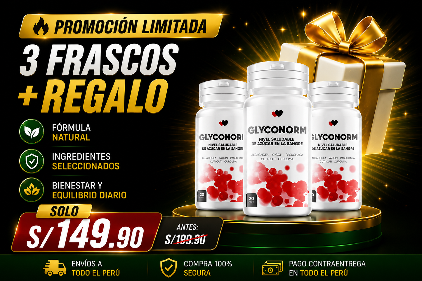 TRATAMIENTO COMPLETO DEL GLYCONORM: 3 FRASCOS + REGALO