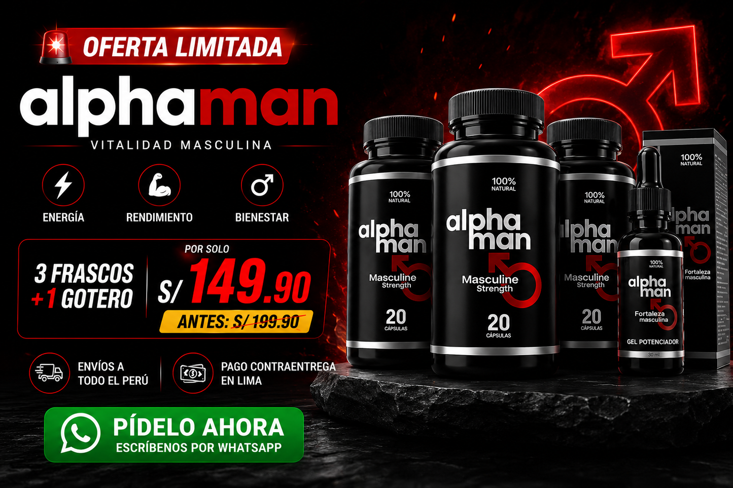3 ALPHAMAN + 1 ACTIVADOR EN GOTERO DE REGALO TRATAMIENTO COMPLETO